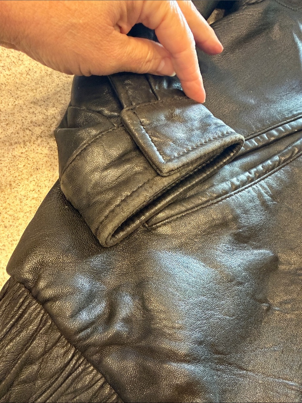 Hathaway Black soft Leather bomber Jacket customized Harley Davidson patch - Picture 8 of 13